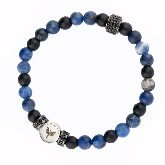 Saint Michael Angel Blue Soldadite and Black Onyx Bracelet, Top View
