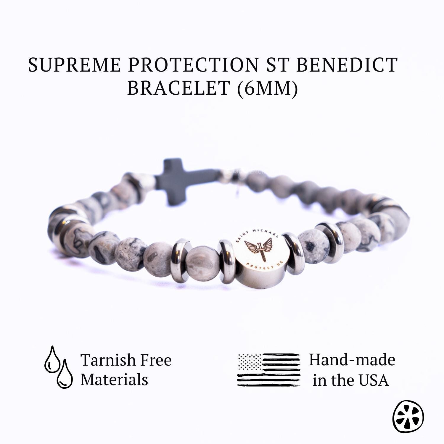 St. Michael Women's Bracelet – Frosted Jasper & Crucifix – Juicy