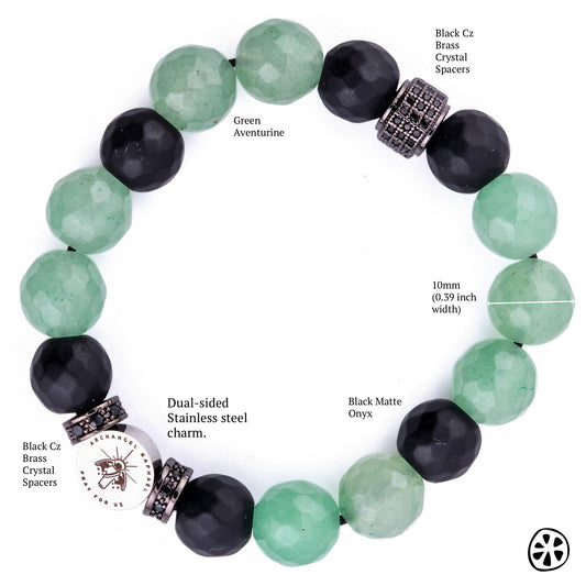 Archangel Raphael Green Aventurine and Black Matte Onyx Protection Bracelet. Custom Saint Choice. Faith & Blessing Gift for Her