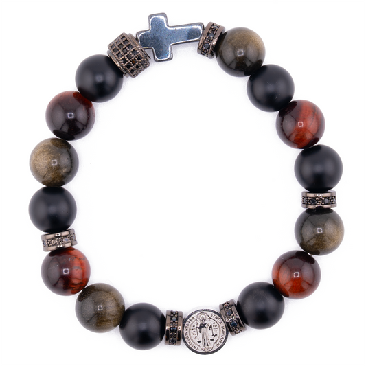 st benedict triple protection bracelet 10mm, top down view