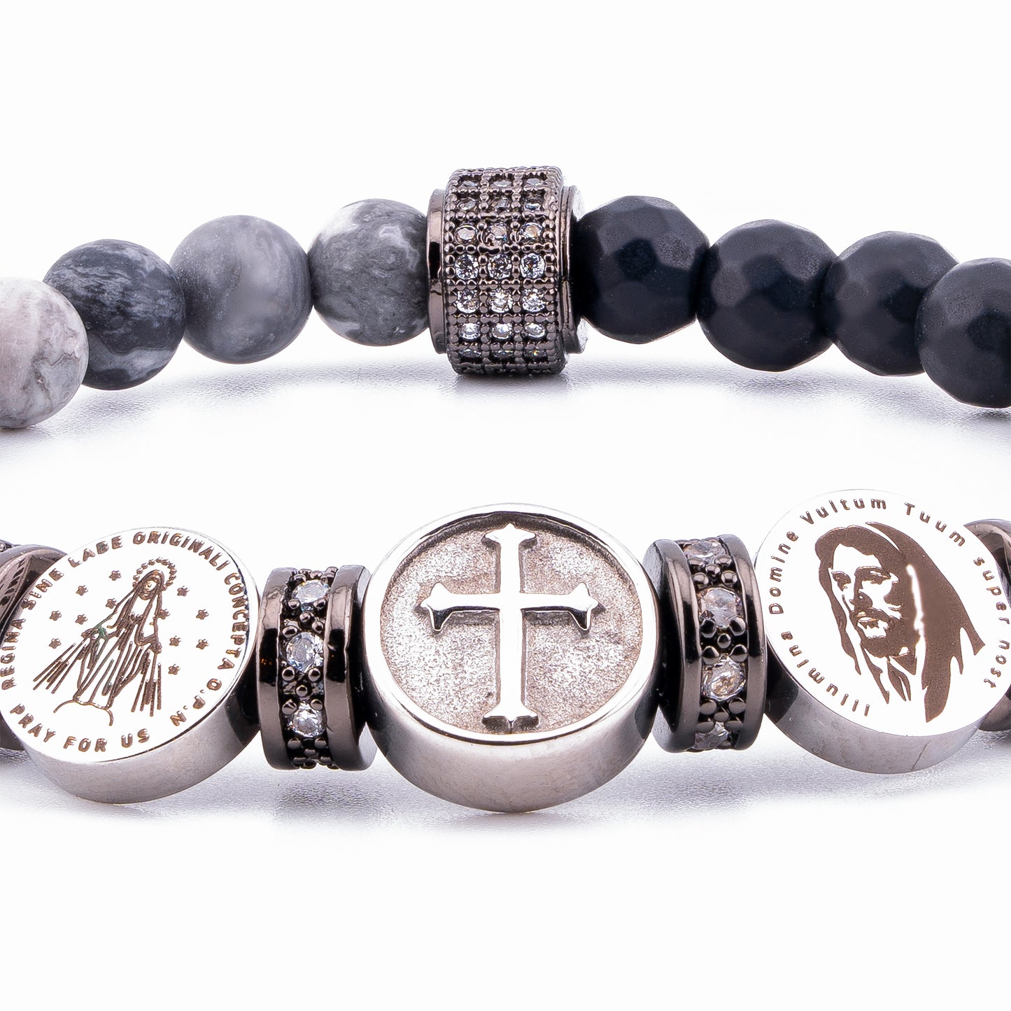 Triple Saint Protection Bracelet featuring Onyx and Map Jasper (6mm)
