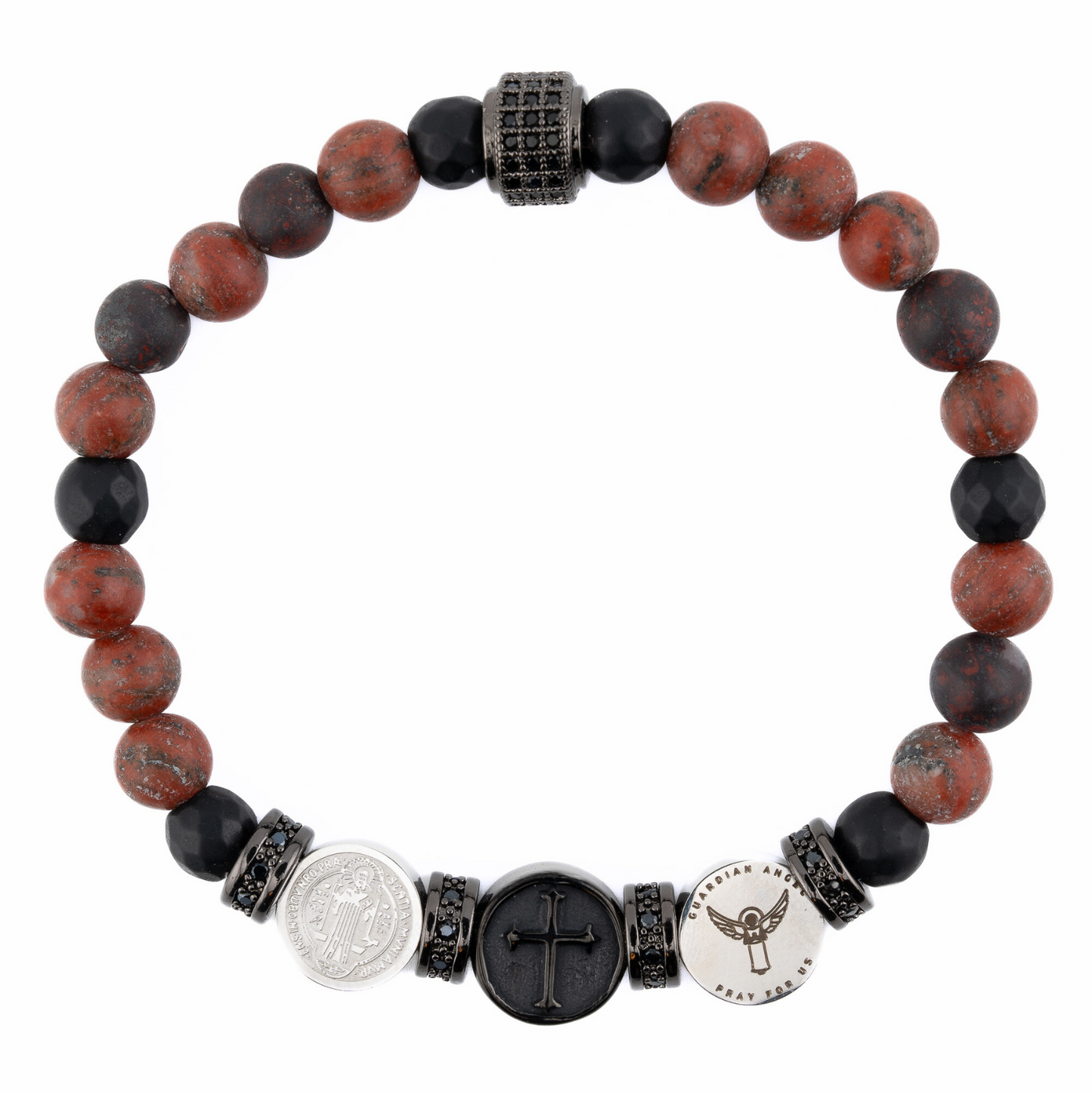 Three Saints Triple Protection Bracelet Featuring Red Jasper and Black Onyx