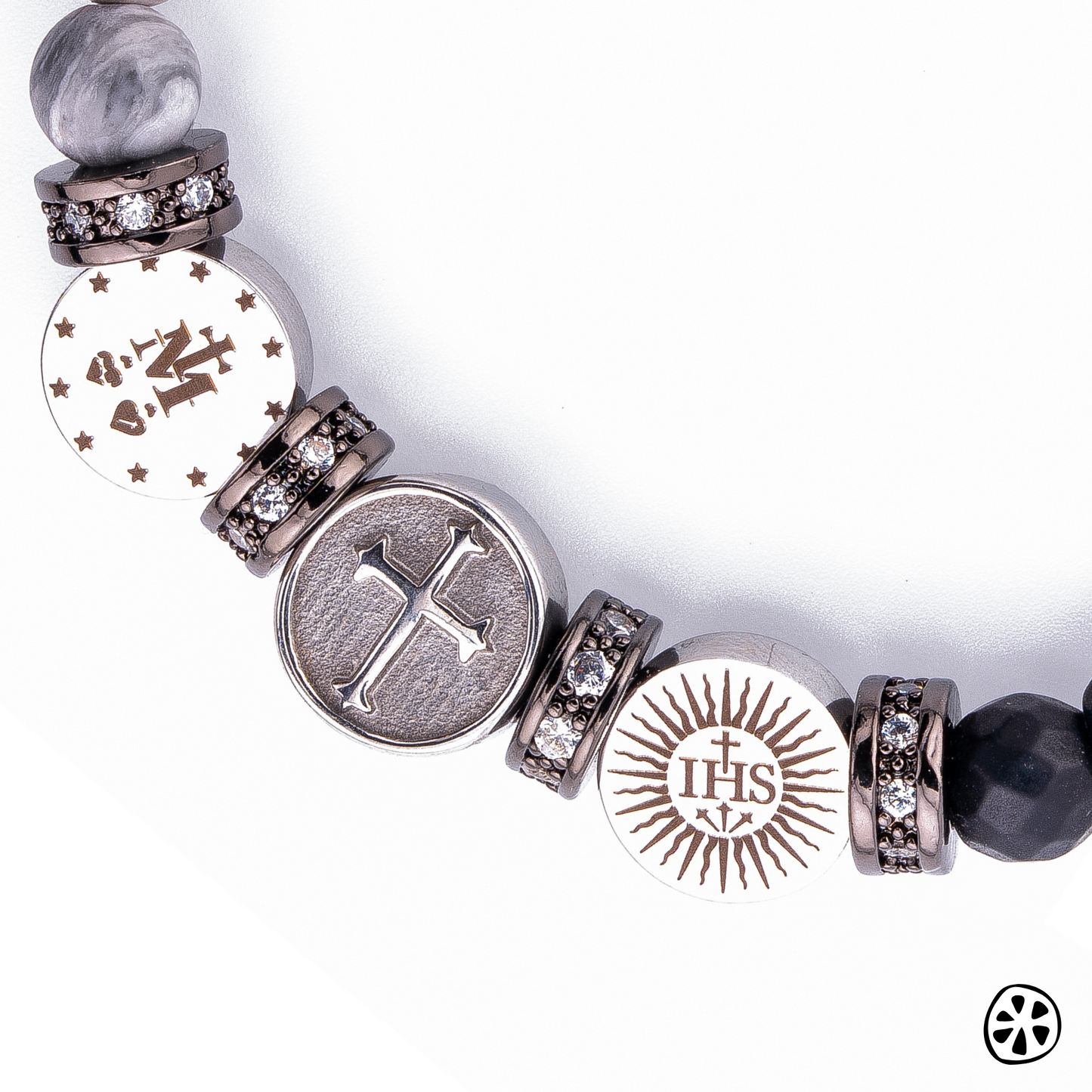 Triple Saint Protection Bracelet featuring Onyx and Map Jasper (6mm)