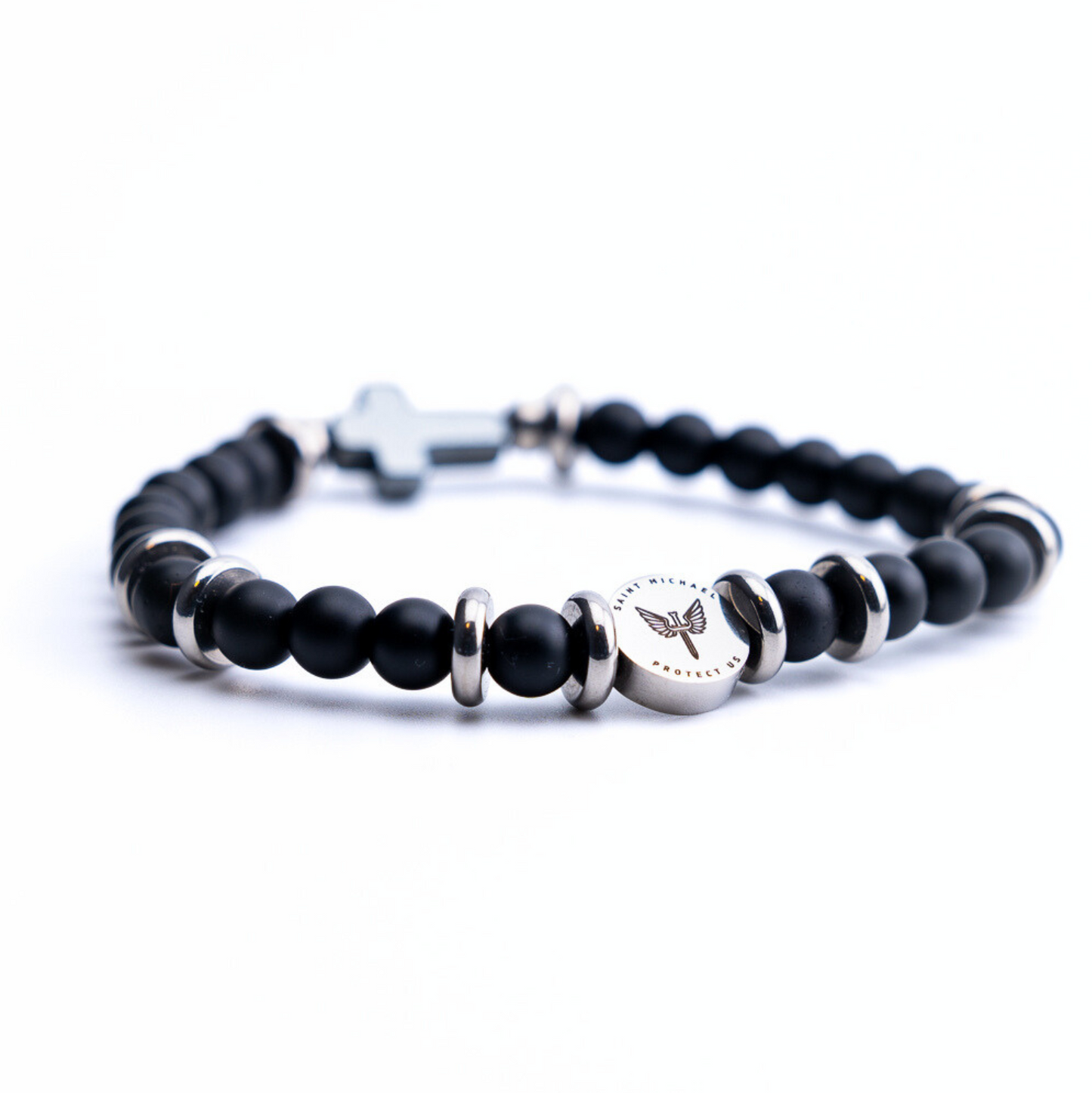 Black Onyx Saint Michael the Archangel Bracelet (6mm) Side