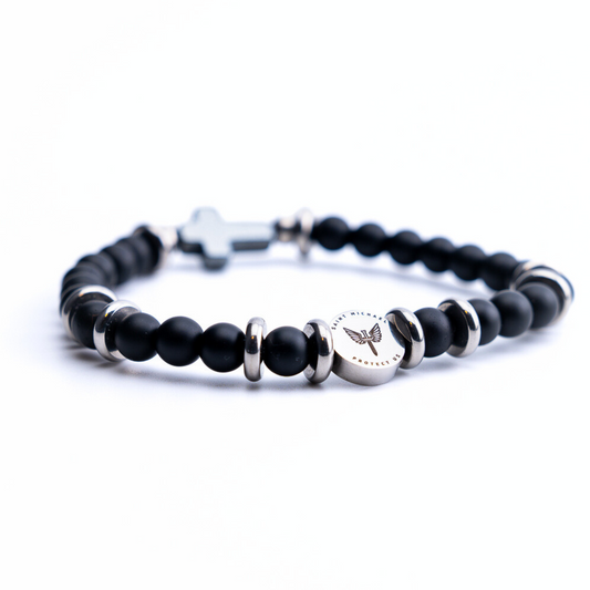 Black Onyx Saint Michael the Archangel Bracelet (6mm) Side