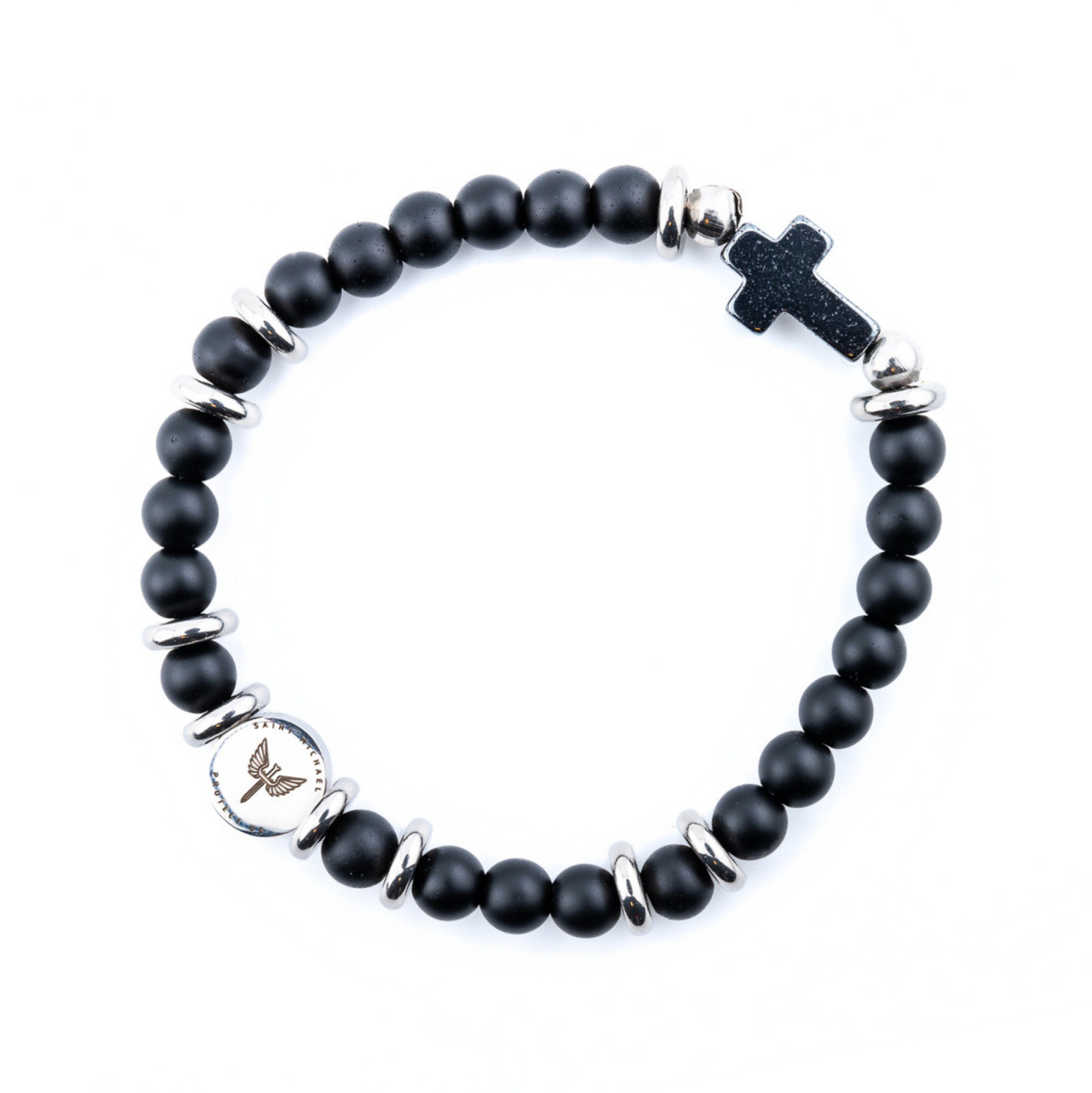 Black Onyx Saint Michael the Archangel Bracelet (6mm) Top