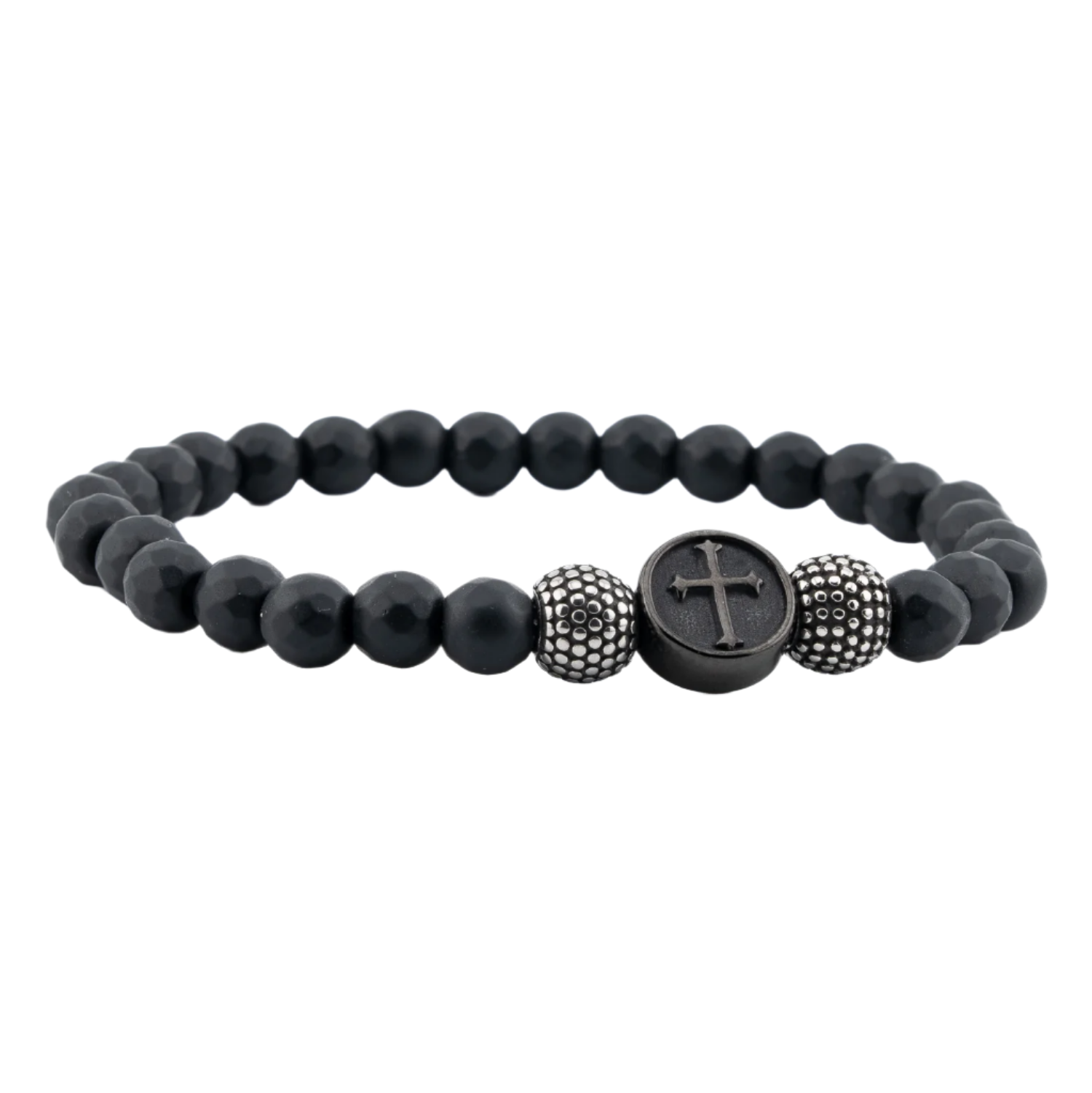 Crucifix black onyx bracelet (6mm) Side