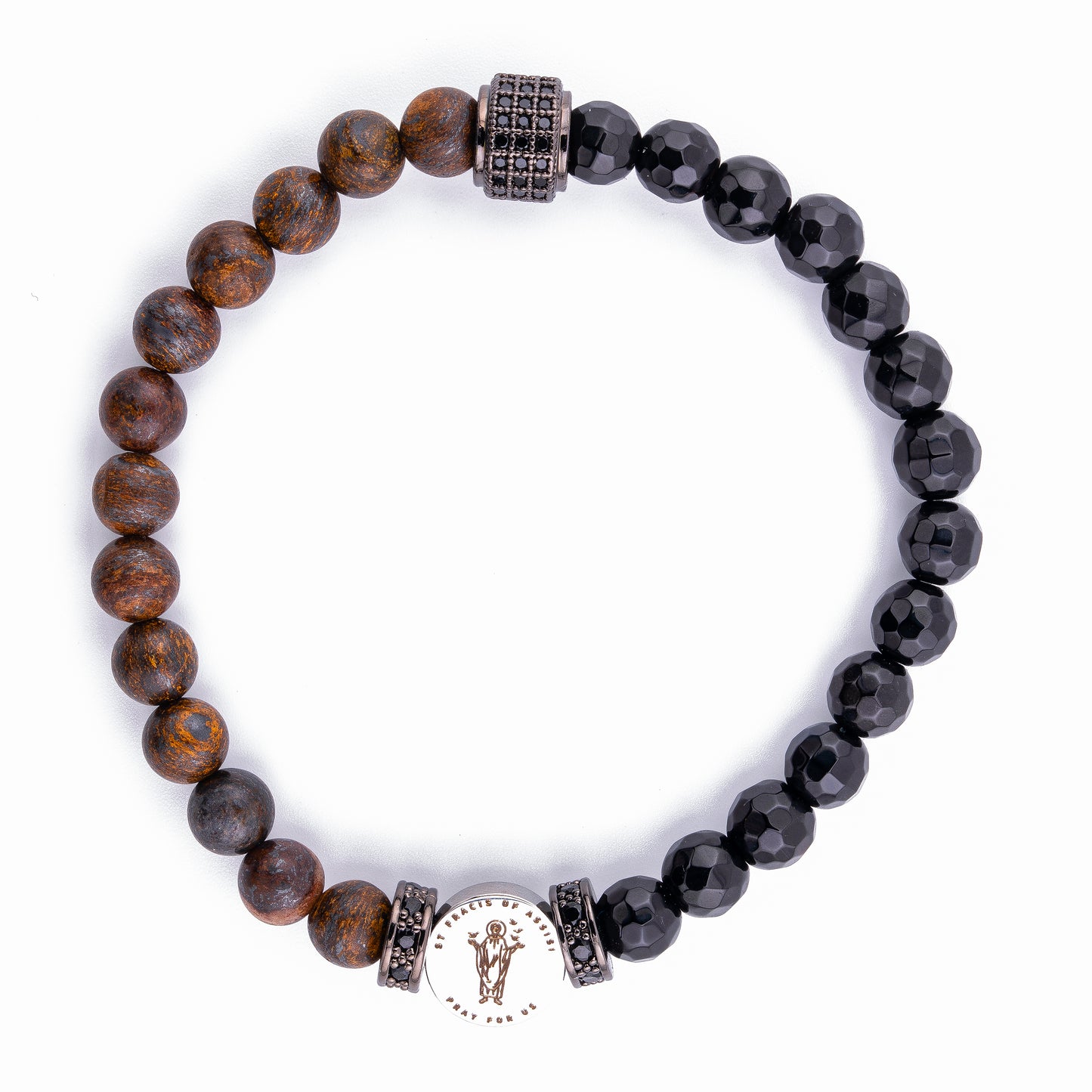 St Francis Of Assisi Protection Bracelet Bronzite and Agate (6mm)