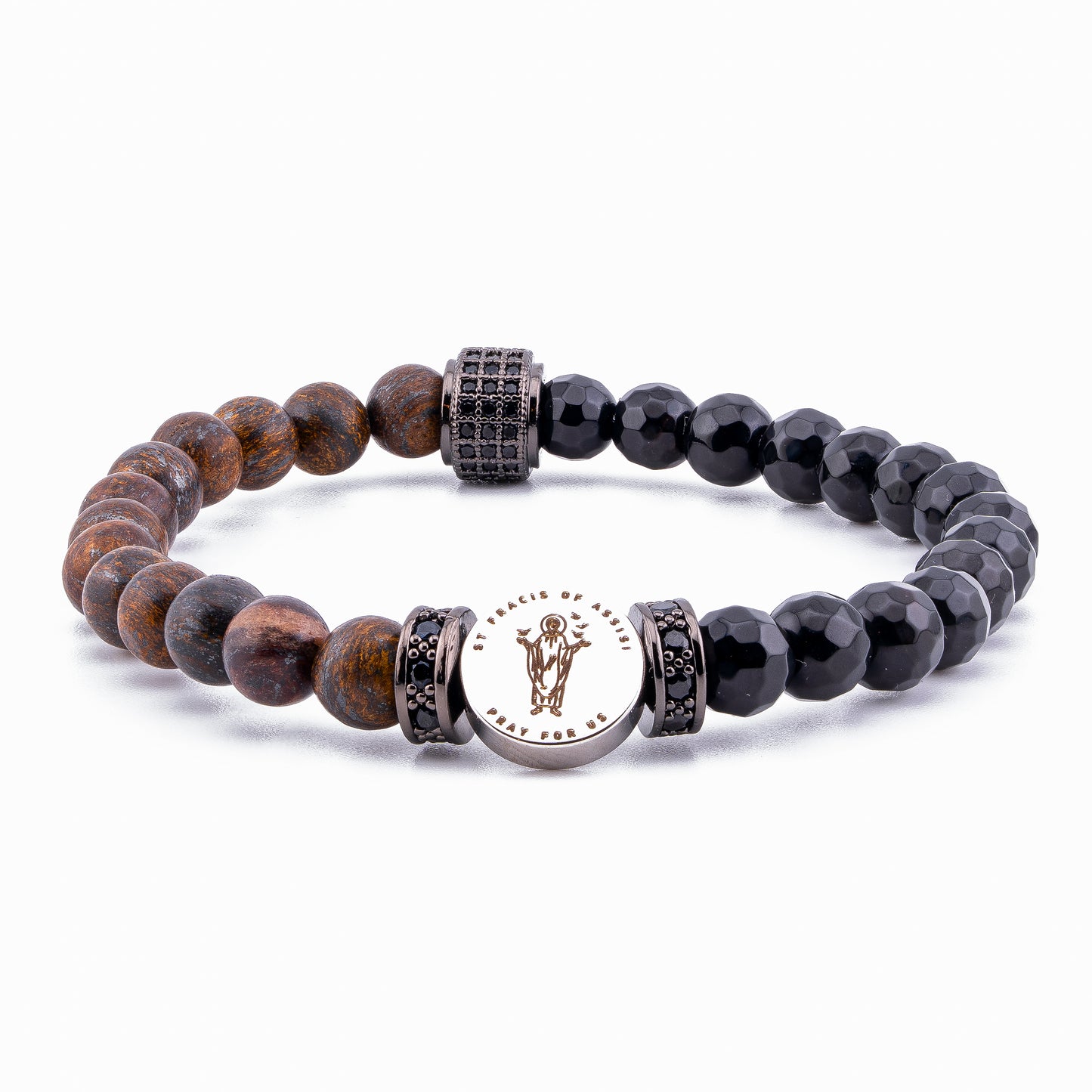 St Francis Of Assisi Protection Bracelet Bronzite and Agate (6mm)