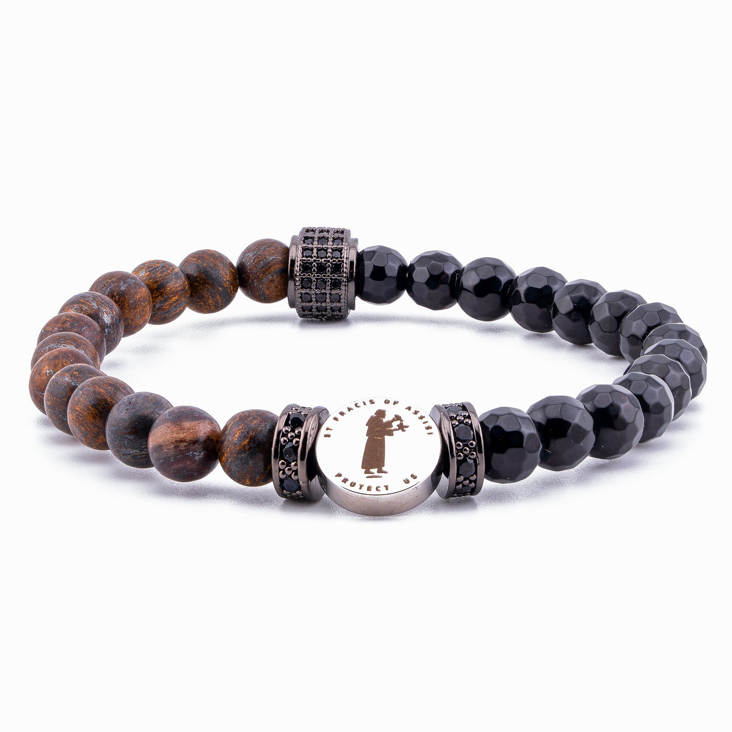 St Francis Of Assisi Protection Bracelet Bronzite and Agate (6mm)