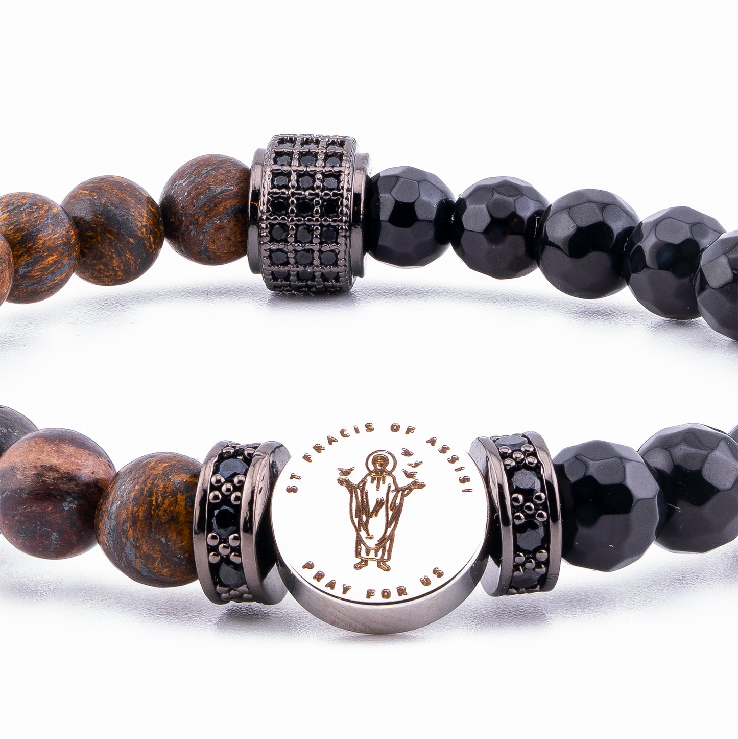 St Francis Of Assisi Protection Bracelet Bronzite and Agate (6mm)