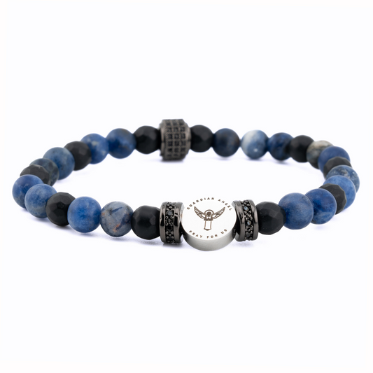 Saint Michael Angel Blue Soldadite and Black Onyx Bracelet, Side View