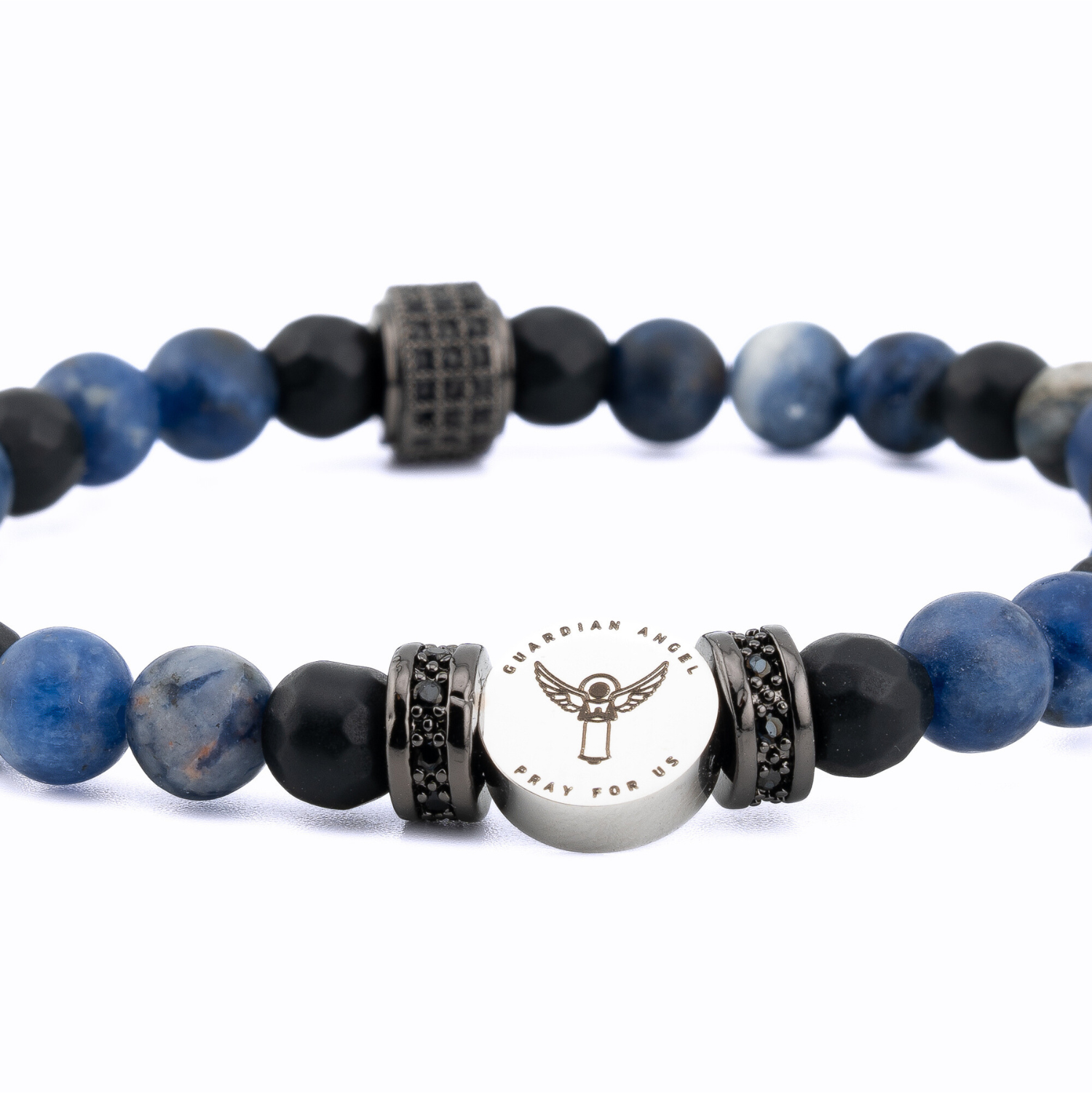 Saint Michael Angel Blue Soldadite and Black Onyx Bracelet, Close View