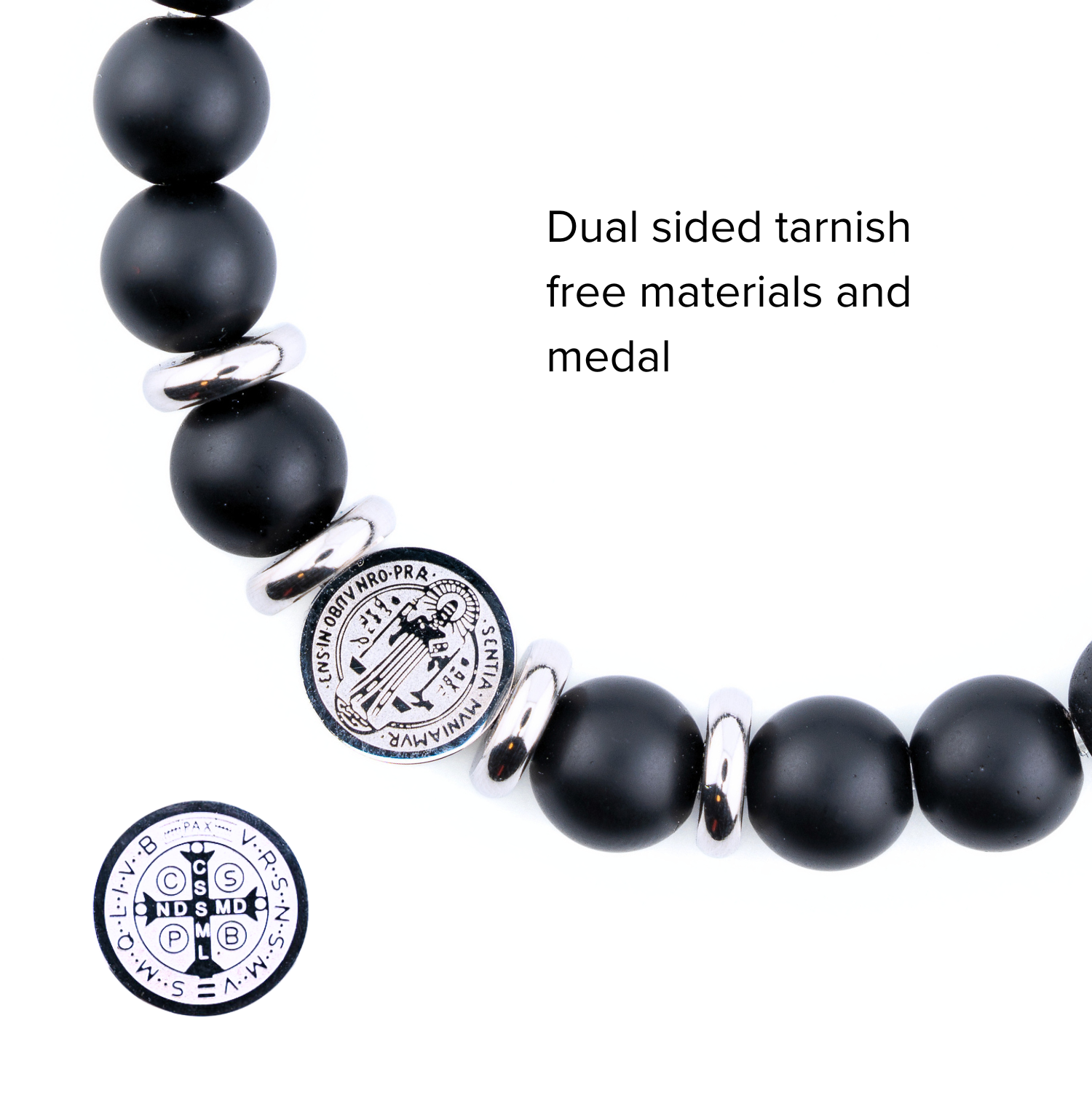 St. Benedict Crucifix Stainless Steel Protection Rosary Bracelet Close Medal