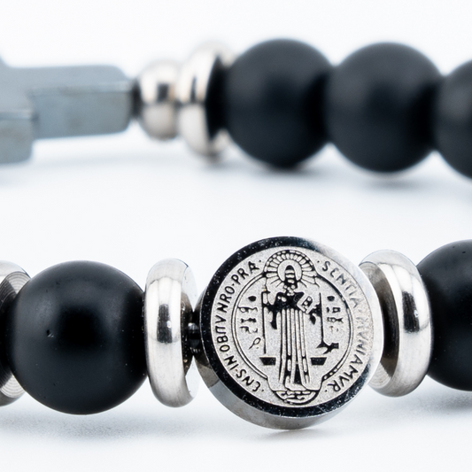 St. Benedict Crucifix Stainless Steel Protection Rosary Bracelet Medal