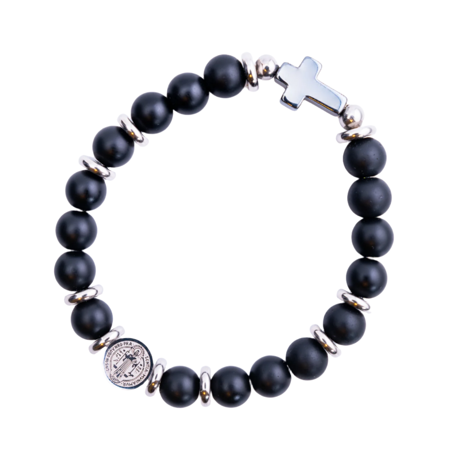St. Benedict Crucifix Stainless Steel Protection Rosary Bracelet Top