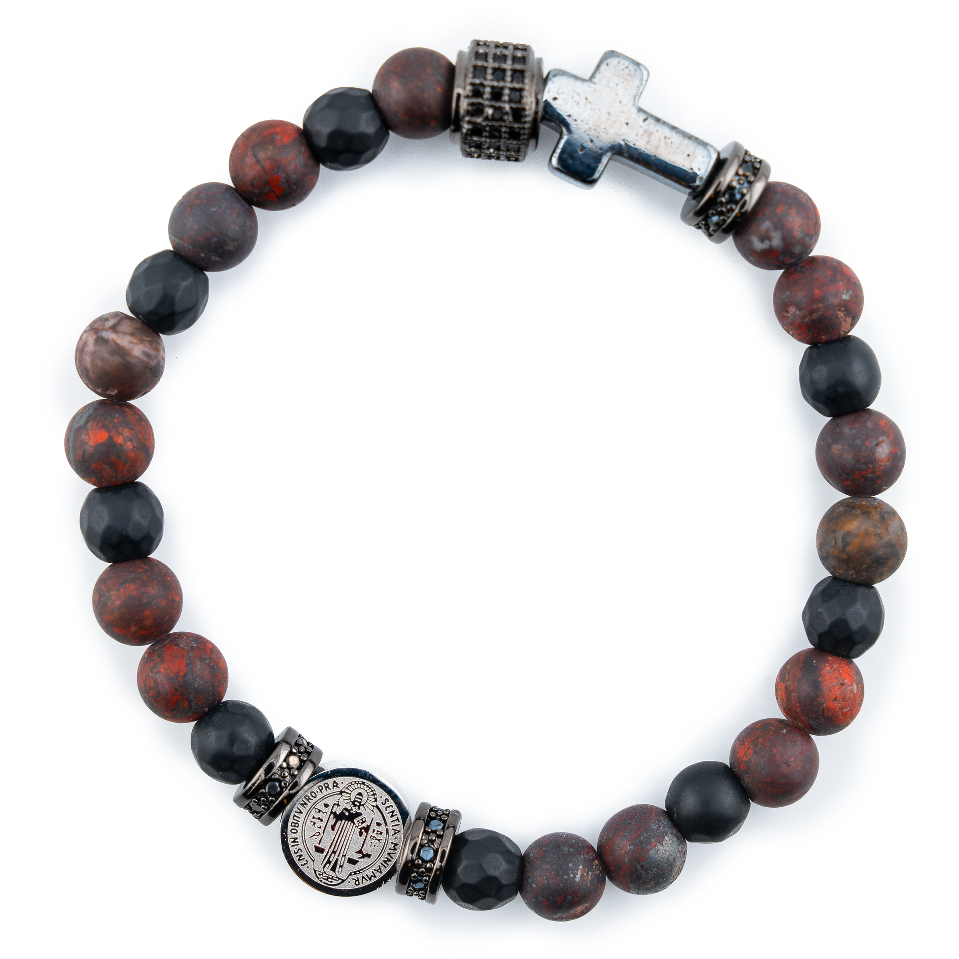 St Benedict Red Flower Jasper Gemstone Bracelet Top
