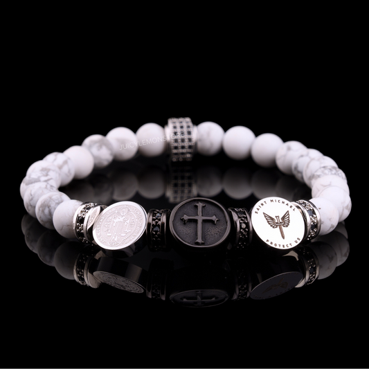 Three Saints Protection Bracelet Howlite White, Side View