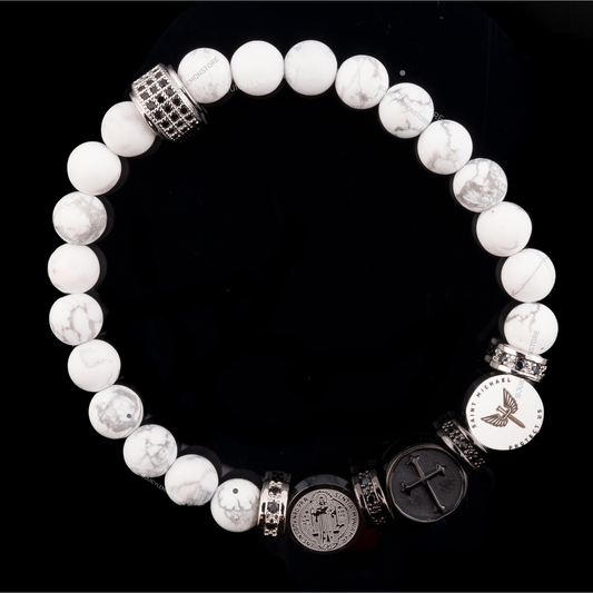 Three Saints Protection Bracelet Howlite White, Top View