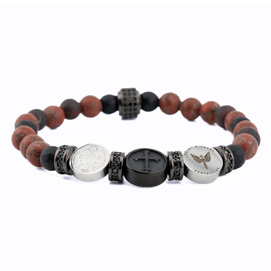 Three Saints Triple Protection Bracelet Featuring Red Jasper and Black Onyx, side view