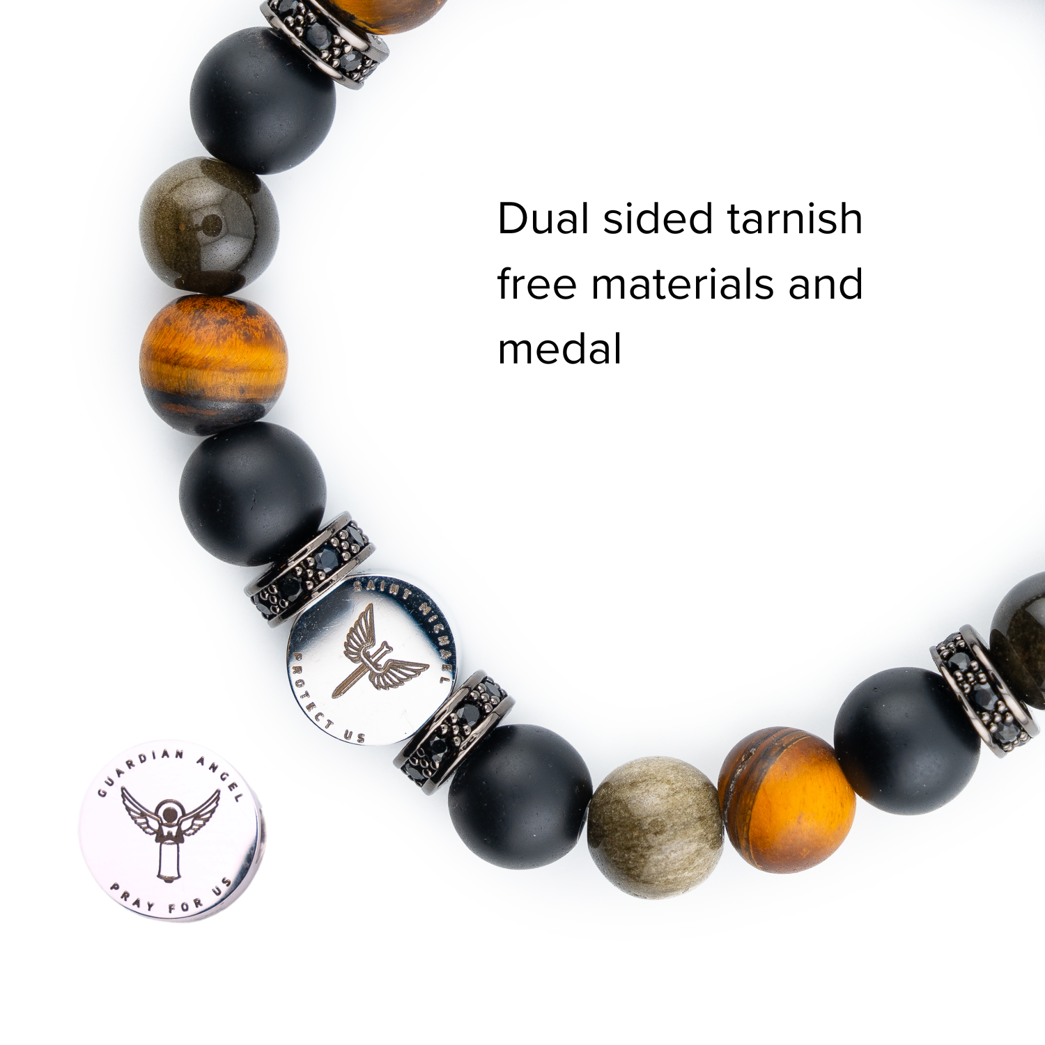 Triple Protection Saint Michael Archangel Bracelet (8mm), close view