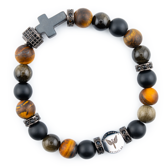Triple Protection Saint Michael Archangel Bracelet (8mm), top view