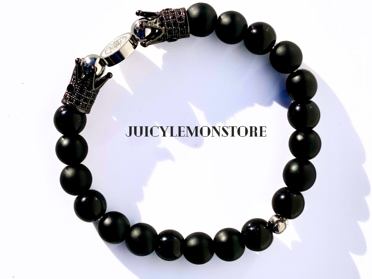 St. Benedict Stainless Steel Double Sided Crucifix Medal, Black Onyx Protection Bracelet for Men.Custom-Sized, Catholic Gifts for him,Unisex