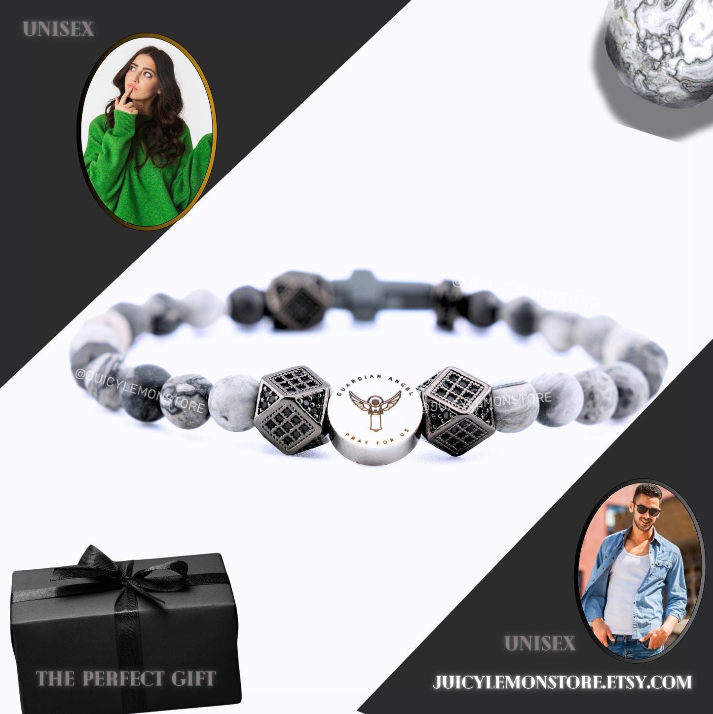 St. Michael Archangel & Guardian Angel Bracelet – Features a double-sided stainless steel medal for protection. Designed for him and her, this Catholic gift is crafted with frosted Map Jasper stones. A meaningful piece for faith, strength, and spiritual guidance—perfect for Catholic confirmation or graduation gifts. 🙏✨ #CatholicJewelry #FaithBracelet #SpiritualProtectio