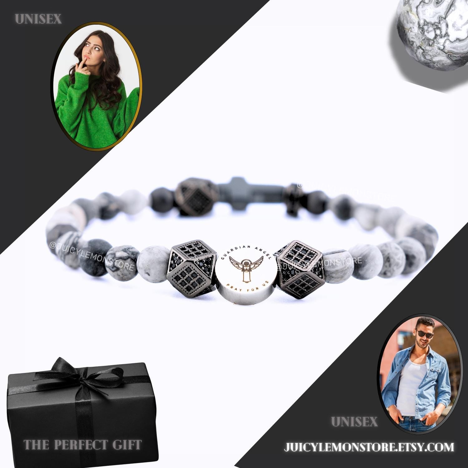 St. Michael Archangel & Guardian Angel Bracelet – Features a double-sided stainless steel medal for protection. Designed for him and her, this Catholic gift is crafted with frosted Map Jasper stones. A meaningful piece for faith, strength, and spiritual guidance—perfect for Catholic confirmation or graduation gifts. 🙏✨ #CatholicJewelry #FaithBracelet #SpiritualProtectio