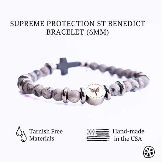 St. Michael Archangel Protection Bracelet for Women – Frosted Jasper, Hematite Crucifix, Catholic Religious Jewelry, Guardian Angel Bracelet