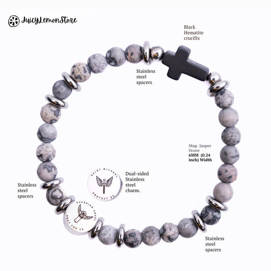 St. Michael Archangel Protection Bracelet for Women – Frosted Jasper, Hematite Crucifix, Catholic Religious Jewelry, Guardian Angel Bracelet