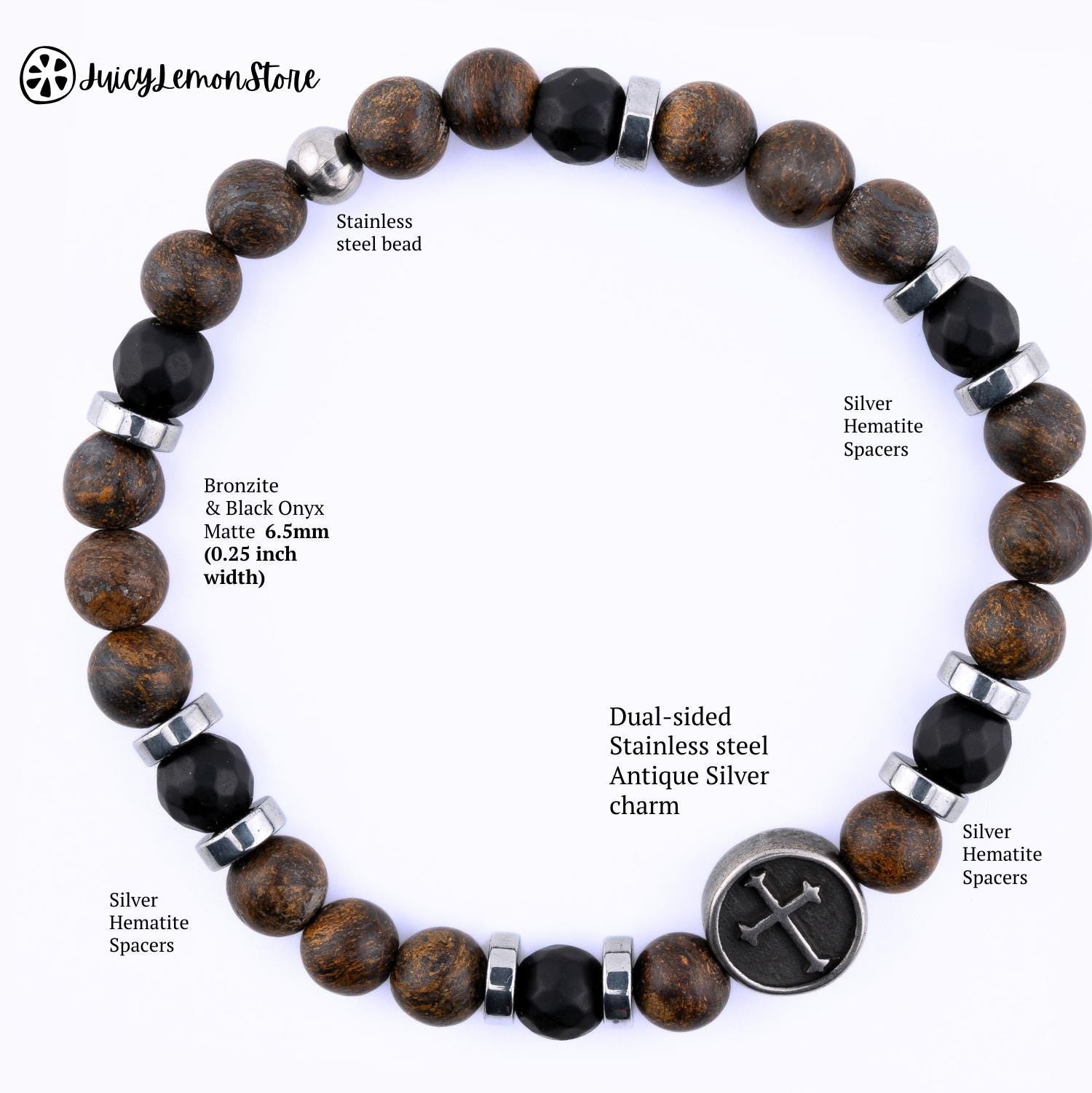 Crucifix Bracelet – Bronzite & Matte Onyx – Juicy Lemon Store