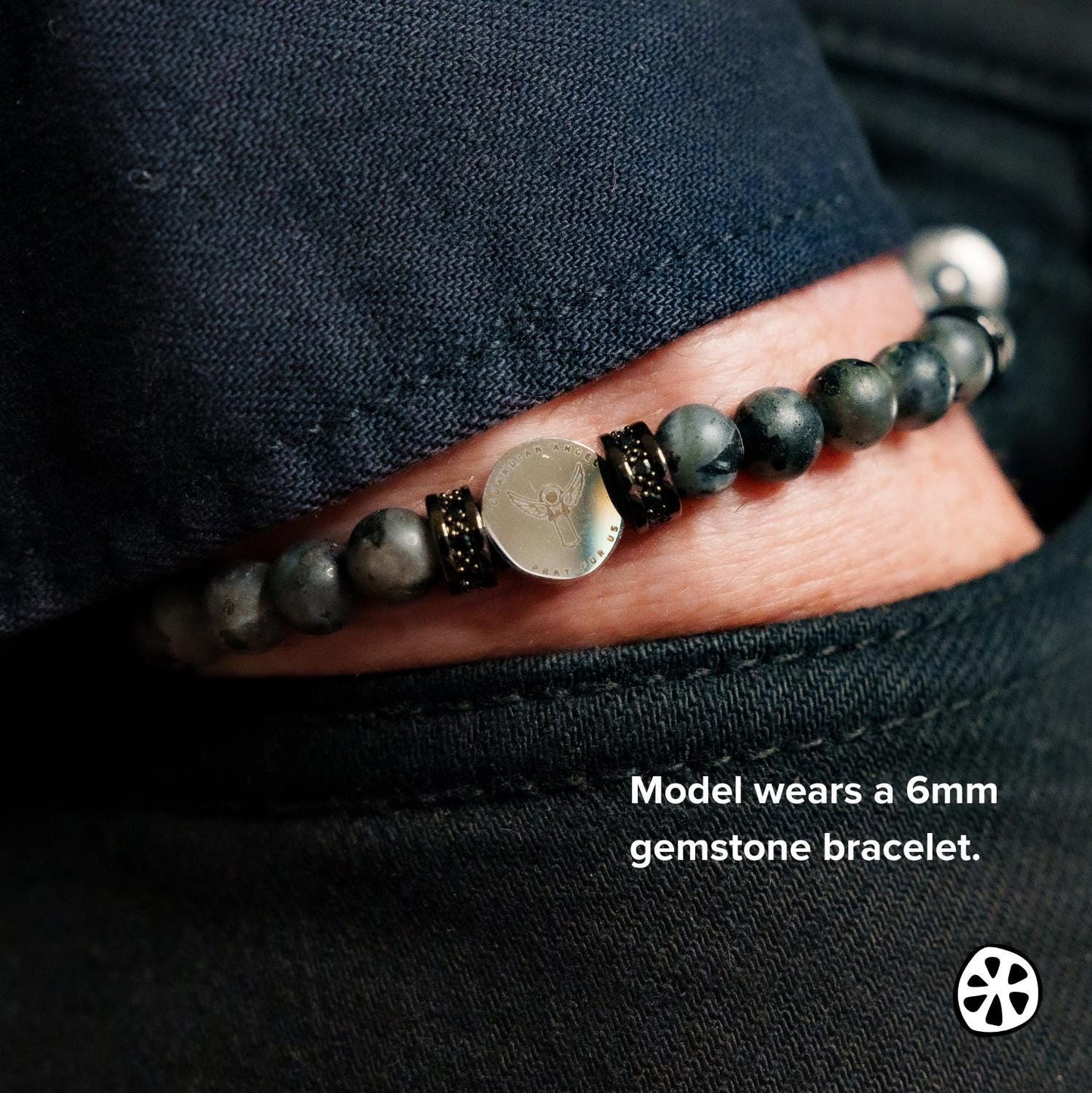 Saint Michael the Archangel Shield Protection Bracelet, labradorite matte and hematite matter crucifix gemstones