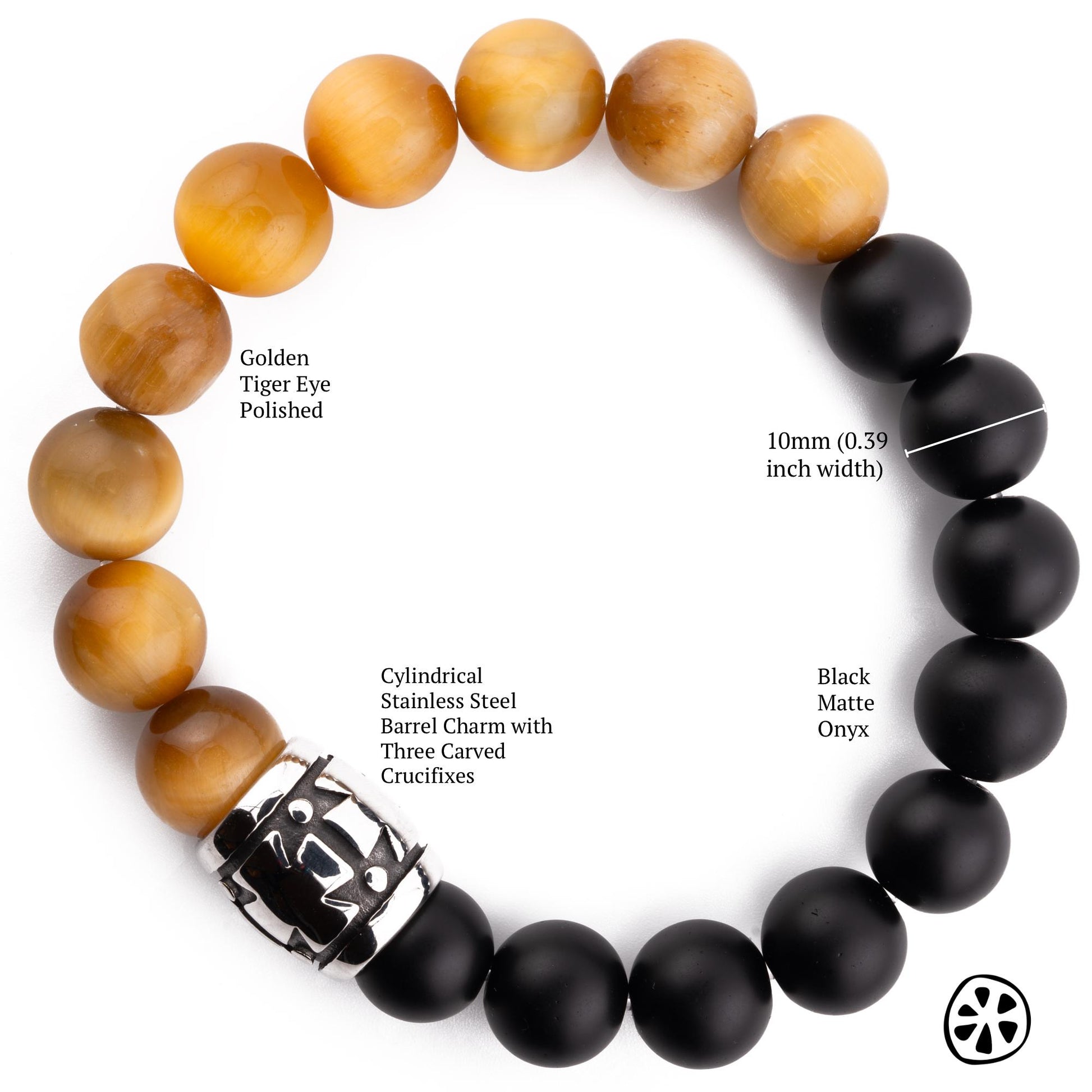 Cross Triumph of Light over Darkness Golden Tiger Eye and Black Matte Onyx Bracelet , Custom Saint Choice, Faith & Blessing Gift with