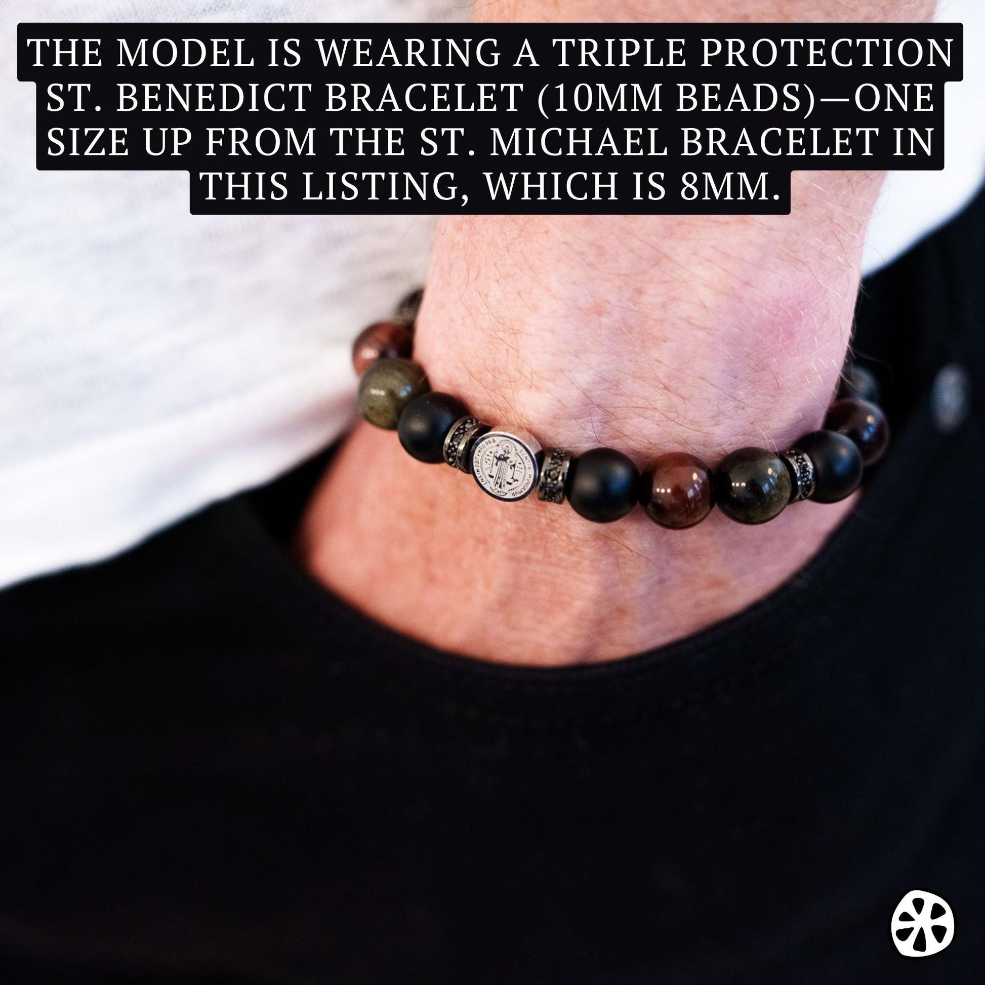 Archangel Michael & his Sigil Tarnish Free, Red Tiger eye, Black Onyx, Obsidian Triple Protection Bracelet.Catholic Religious Gift for Him,