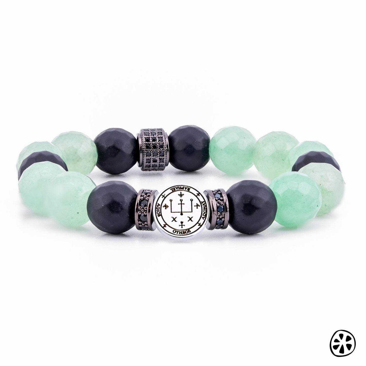 Archangel Raphael Bracelet Green Emerald Chalcedony & Black Onyx Catholic Gift for Him, Her, Unisex