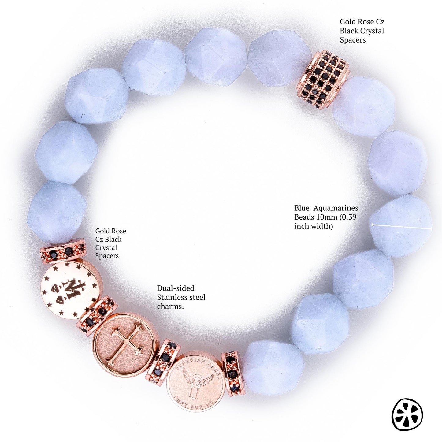 Triple Saint Protection Bracelet St. Michael, Miracle Medal, and Cross. Choose your saint. Aquamarine blue bracelet, Catholic gift for her
