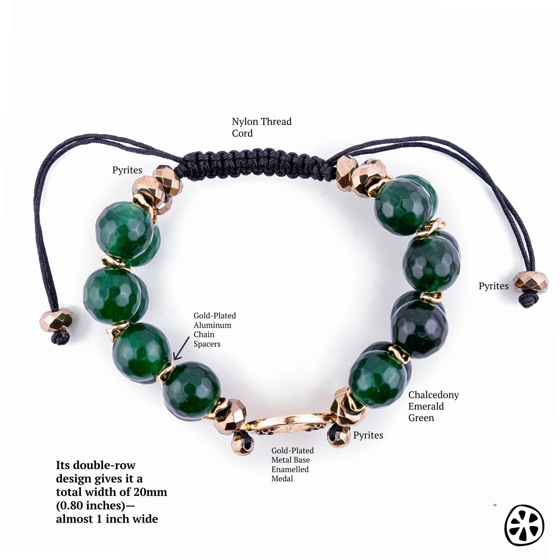 St Jude Thaddeus Protection Chuncky Women Bracelet, Faith & Blessing Gift. Chalcedony Green Emerald and Pyrites, Catholic Gift for her