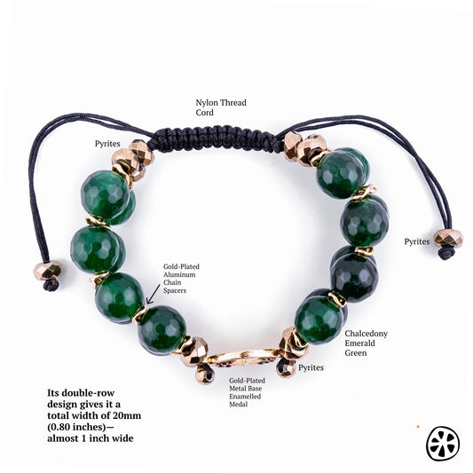St Jude Thaddeus Protection Chuncky Women Bracelet, Faith & Blessing Gift. Chalcedony Green Emerald and Pyrites, Catholic Gift for her