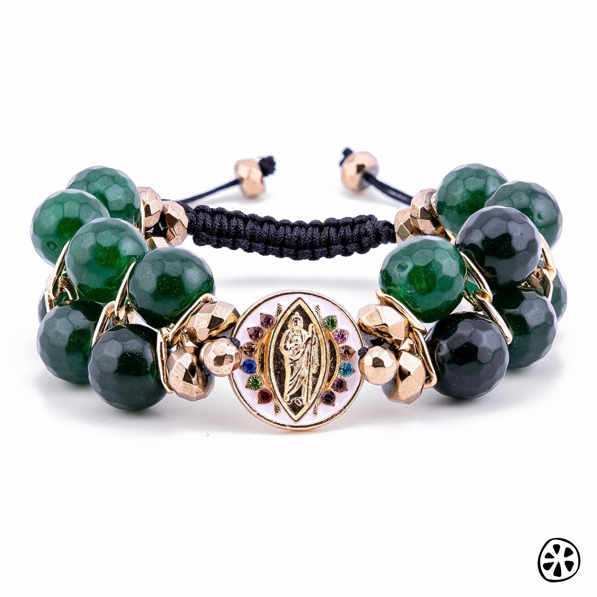 St Jude Thaddeus Protection Chuncky Women Bracelet, Faith & Blessing Gift. Chalcedony Green Emerald and Pyrites, Catholic Gift for her