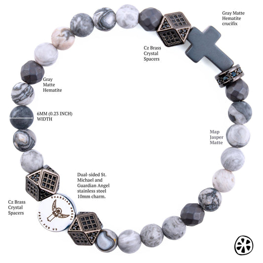 St. Michael Archangel & Guardian Angel Bracelet – Features a double-sided stainless steel medal for protection. Designed for him and her, this Catholic gift is crafted with frosted Map Jasper stones. A meaningful piece for faith, strength, and spiritual guidance—perfect for Catholic confirmation or graduation gifts. 🙏✨ #CatholicJewelry #FaithBracelet #SpiritualProtectio