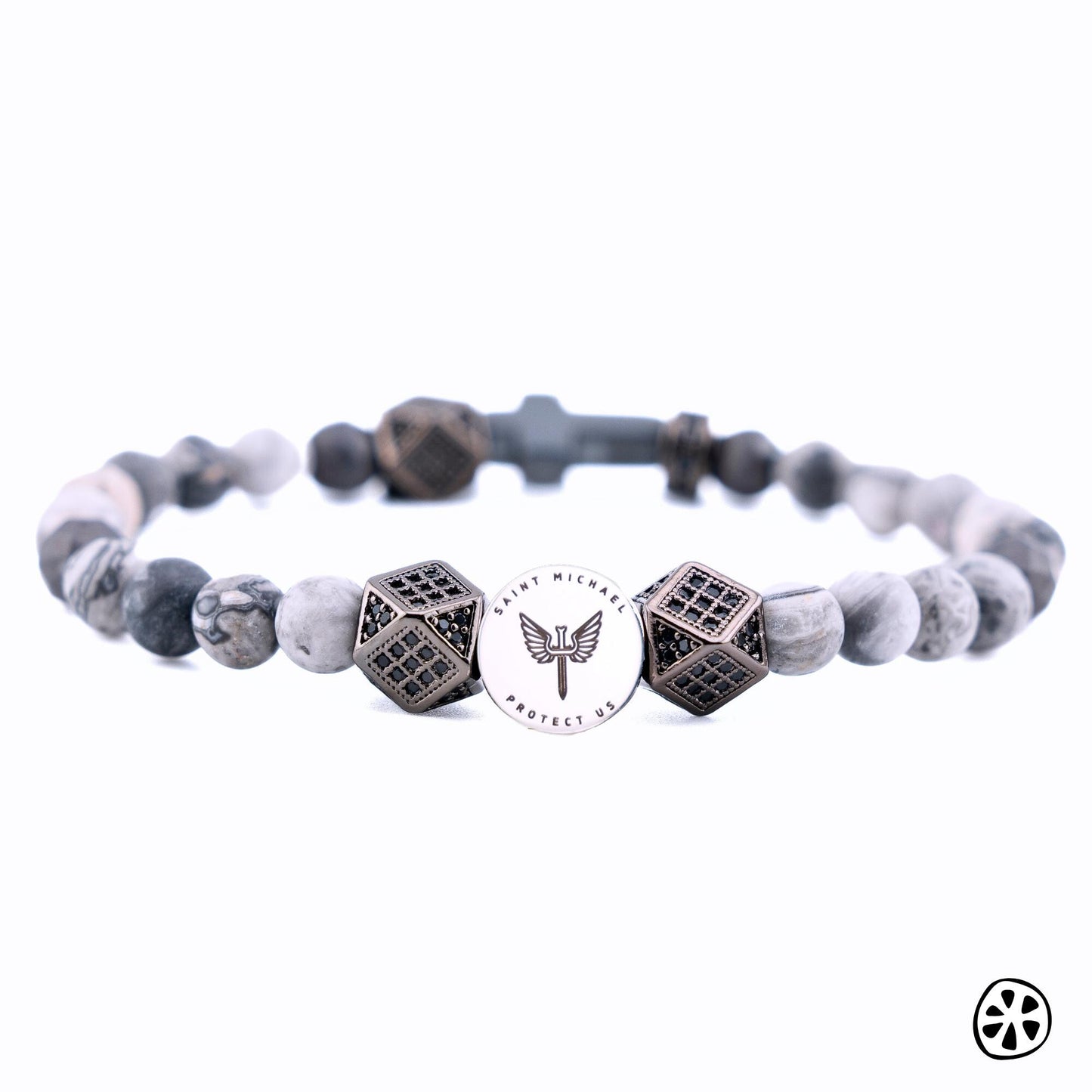 St. Michael Archangel & Guardian Angel Bracelet – Features a double-sided stainless steel medal for protection. Designed for him and her, this Catholic gift is crafted with frosted Map Jasper stones. A meaningful piece for faith, strength, and spiritual guidance—perfect for Catholic confirmation or graduation gifts. 🙏✨ #CatholicJewelry #FaithBracelet #SpiritualProtectio