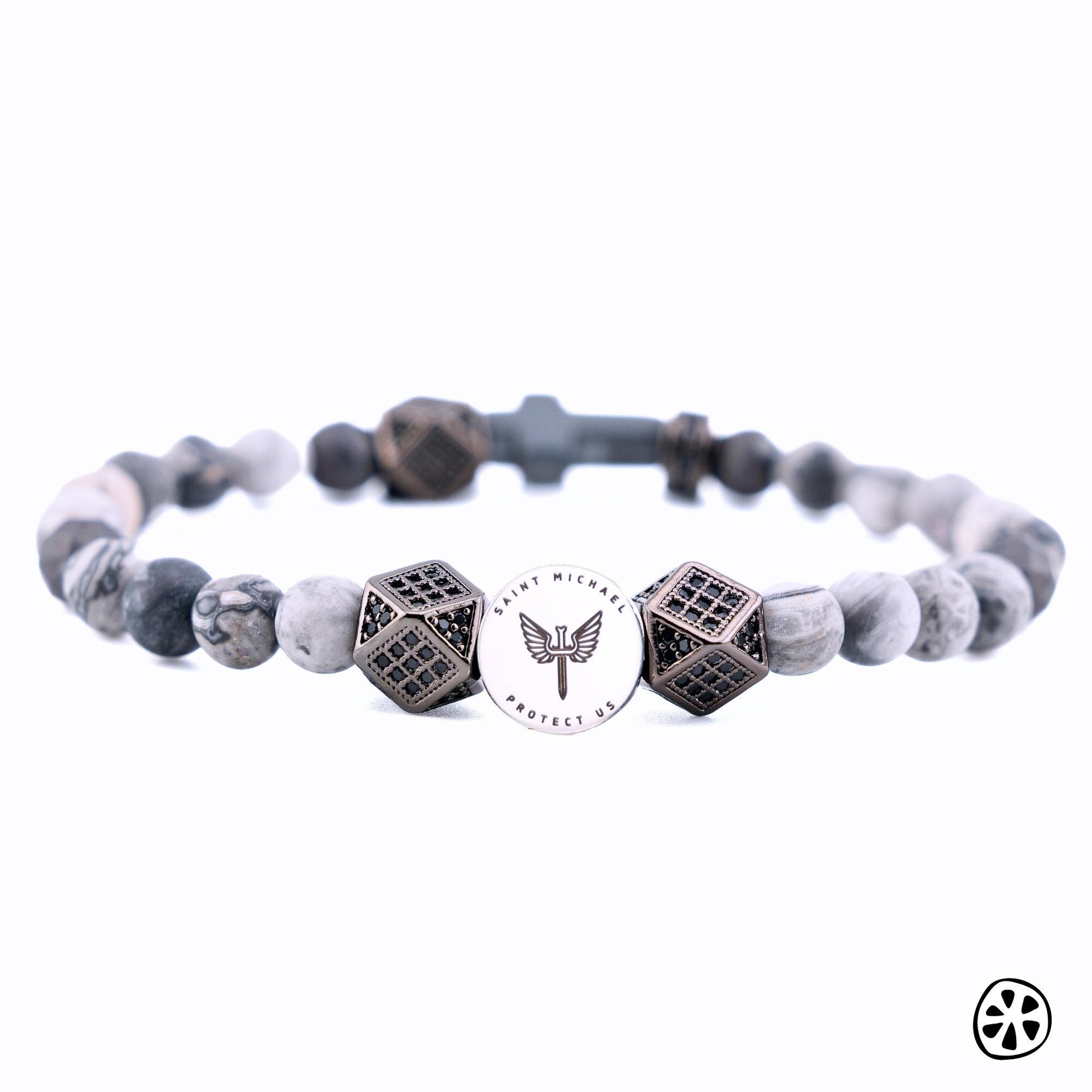St. Michael Archangel & Guardian Angel Bracelet – Features a double-sided stainless steel medal for protection. Designed for him and her, this Catholic gift is crafted with frosted Map Jasper stones. A meaningful piece for faith, strength, and spiritual guidance—perfect for Catholic confirmation or graduation gifts. 🙏✨ #CatholicJewelry #FaithBracelet #SpiritualProtectio