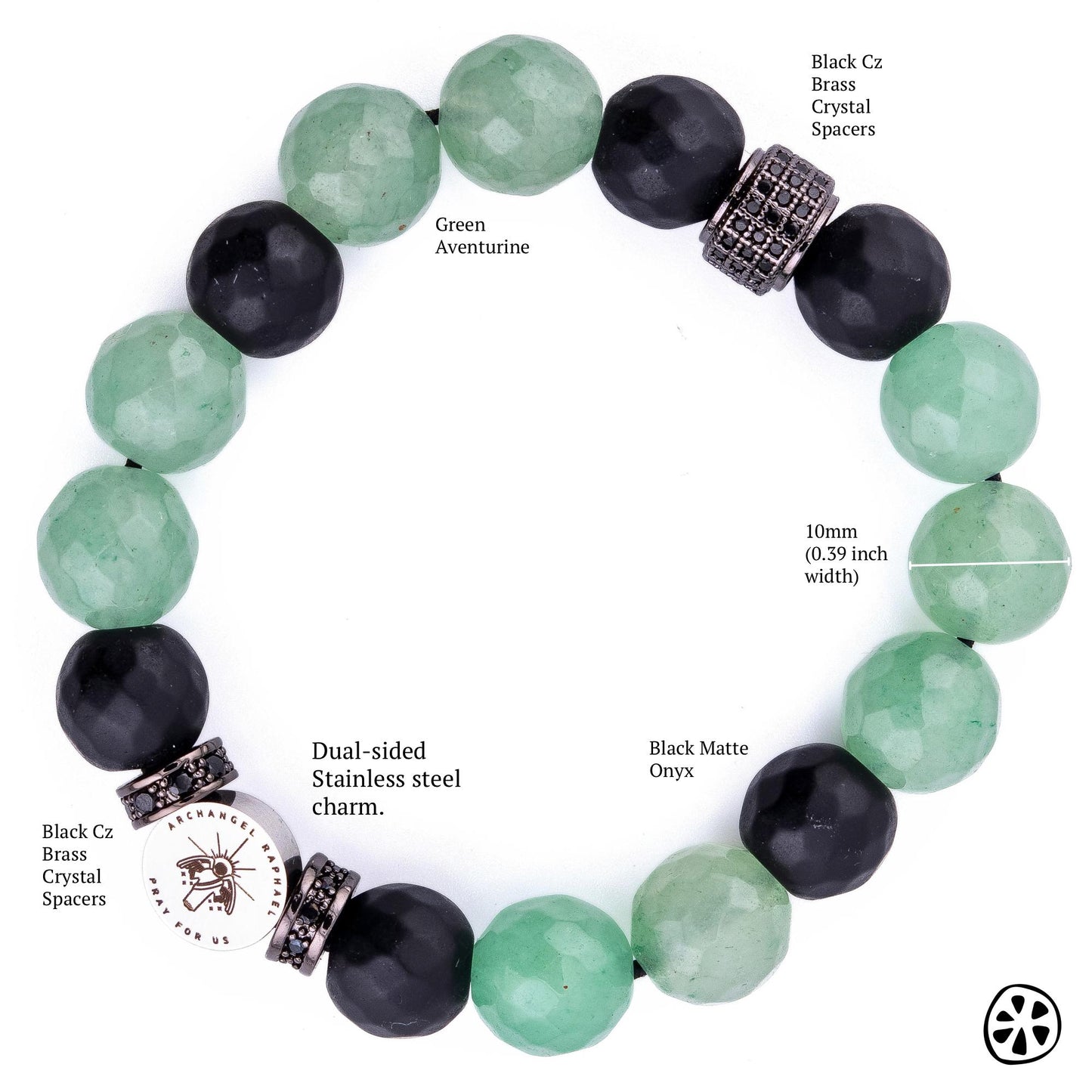 Archangel Raphael Green Aventurine and Black Matte Onyx Protection Bracelet. Custom Saint Choice. Faith & Blessing Gift for Her