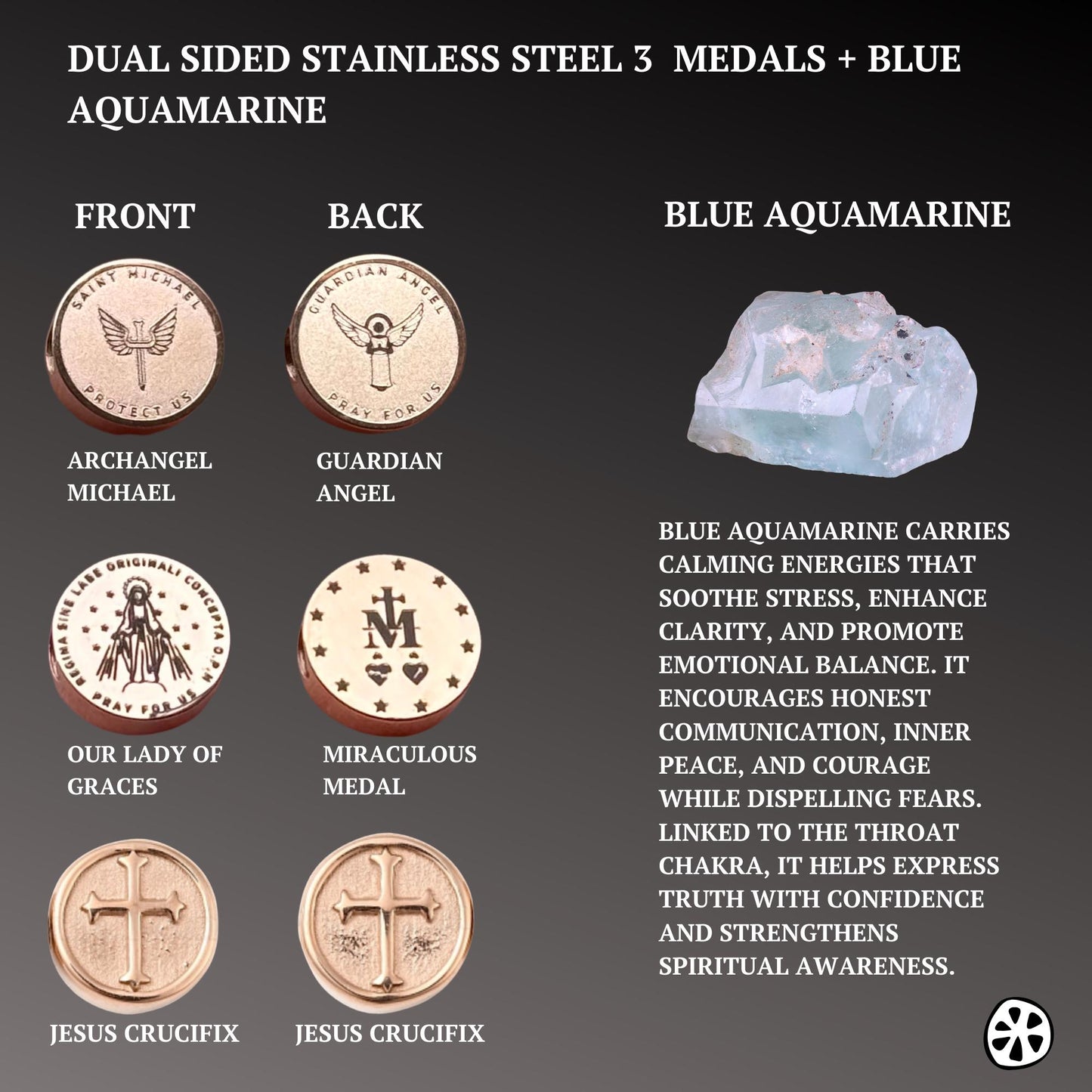 Triple Saint Protection Bracelet St. Michael, Miracle Medal, and Cross. Choose your saint. Aquamarine blue bracelet, Catholic gift for her