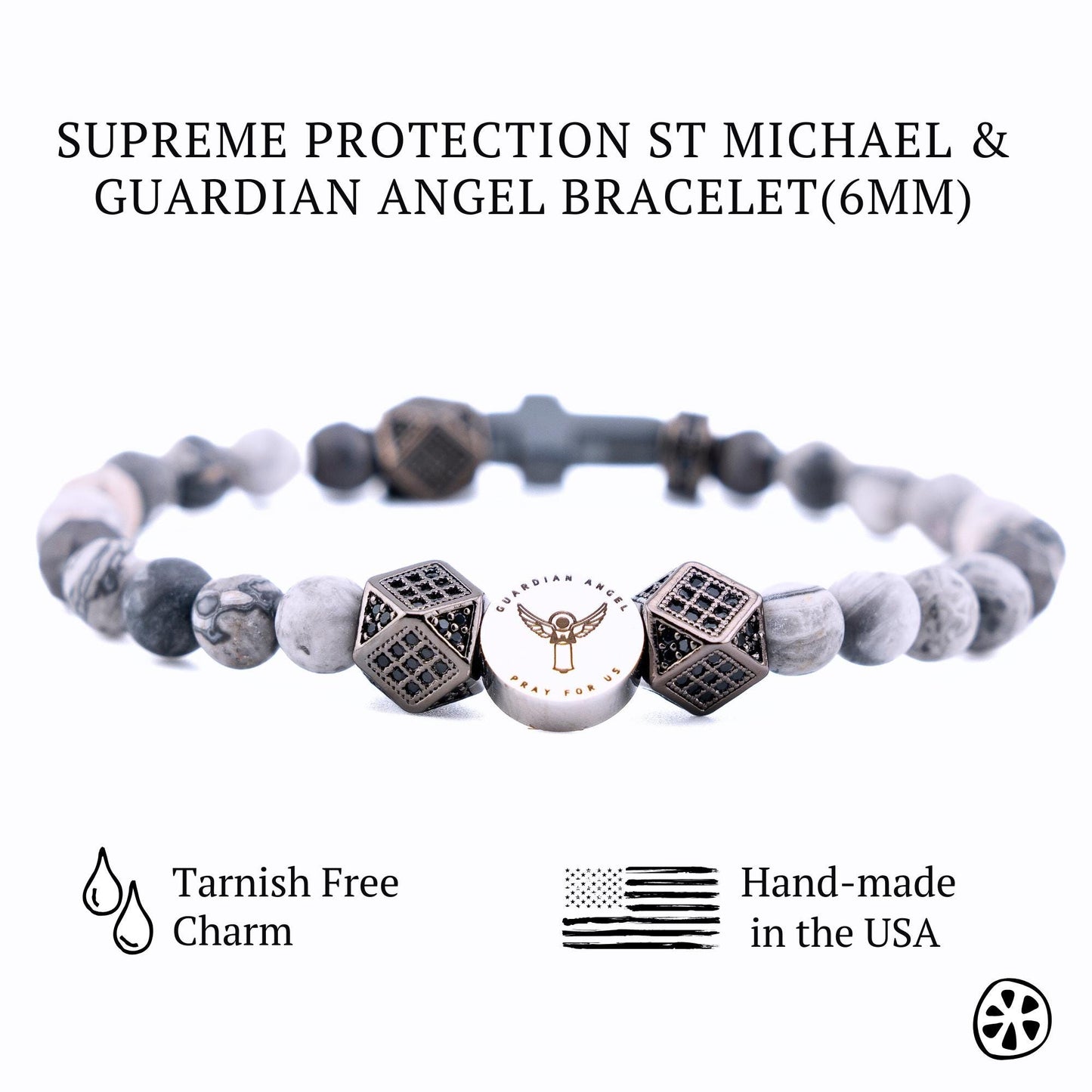 St. Michael Archangel & Guardian Angel Bracelet – Features a double-sided stainless steel medal for protection. Designed for him and her, this Catholic gift is crafted with frosted Map Jasper stones. A meaningful piece for faith, strength, and spiritual guidance—perfect for Catholic confirmation or graduation gifts. 🙏✨ #CatholicJewelry #FaithBracelet #SpiritualProtectio