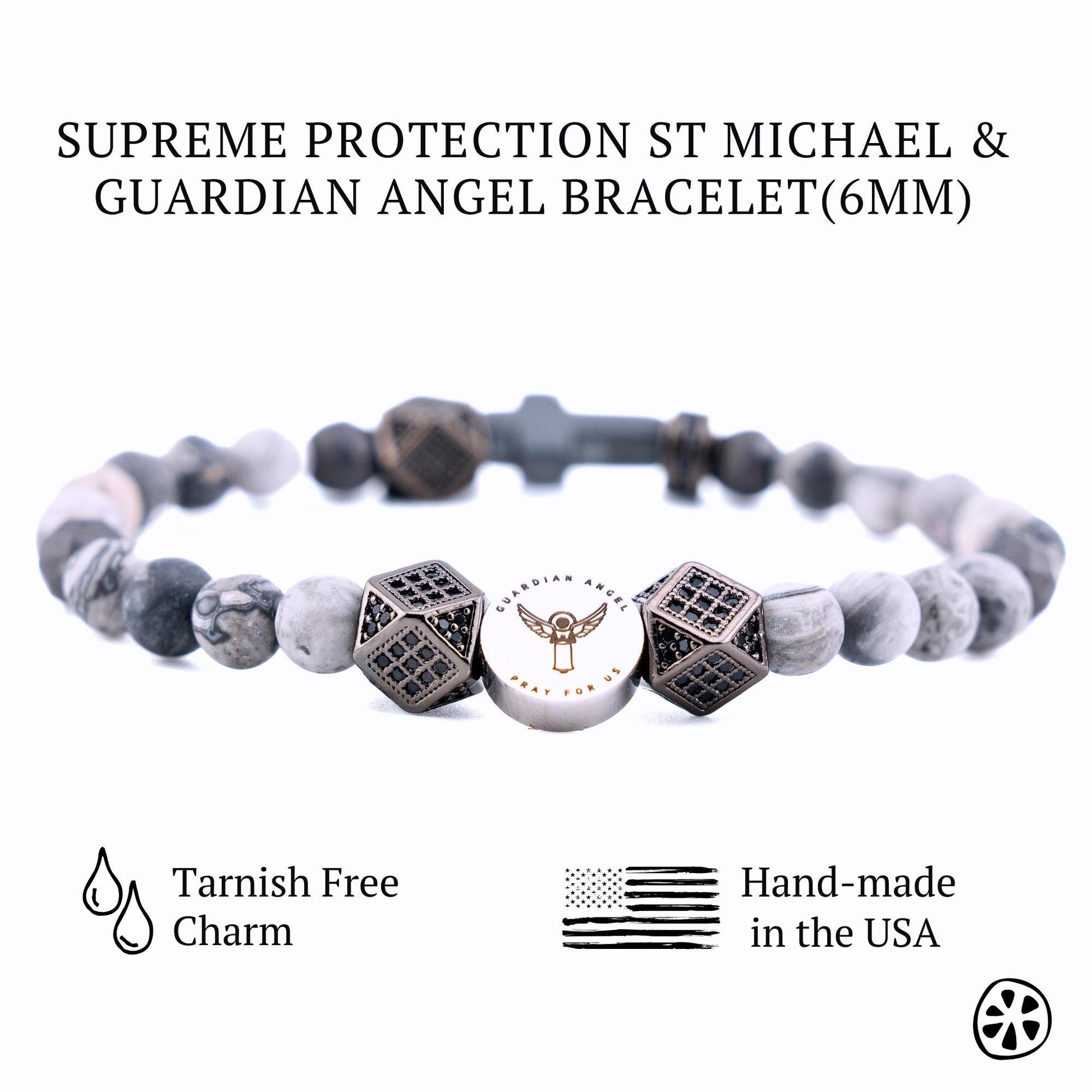 St. Michael Archangel & Guardian Angel Bracelet – Features a double-sided stainless steel medal for protection. Designed for him and her, this Catholic gift is crafted with frosted Map Jasper stones. A meaningful piece for faith, strength, and spiritual guidance—perfect for Catholic confirmation or graduation gifts. 🙏✨ #CatholicJewelry #FaithBracelet #SpiritualProtectio