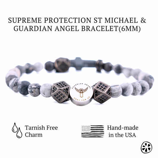 St. Michael Archangel & Guardian Angel Bracelet – Features a double-sided stainless steel medal for protection. Designed for him and her, this Catholic gift is crafted with frosted Map Jasper stones. A meaningful piece for faith, strength, and spiritual guidance—perfect for Catholic confirmation or graduation gifts. 🙏✨ #CatholicJewelry #FaithBracelet #SpiritualProtectio