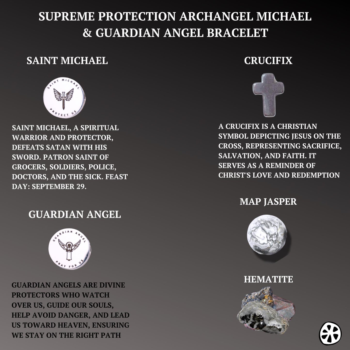 St. Michael Archangel & Guardian Angel Bracelet – Features a double-sided stainless steel medal for protection. Designed for him and her, this Catholic gift is crafted with frosted Map Jasper stones. A meaningful piece for faith, strength, and spiritual guidance—perfect for Catholic confirmation or graduation gifts. 🙏✨ #CatholicJewelry #FaithBracelet #SpiritualProtectio