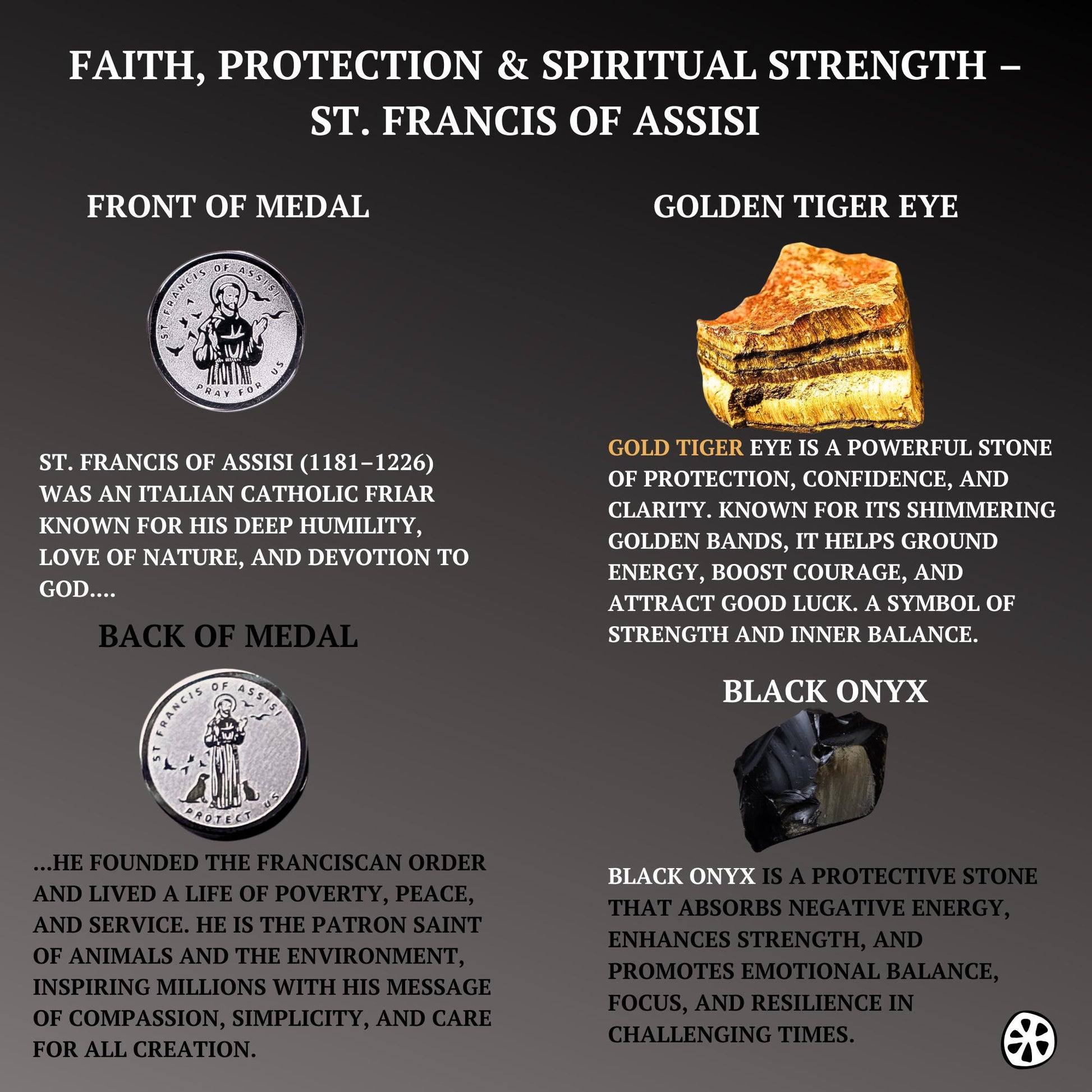 St Francis of Assisi Bracelet for Men, Tiger Eye and Black Onyx 6mm Beads, Catholic Saint Protection Jewelry, Stainless Steel Medal